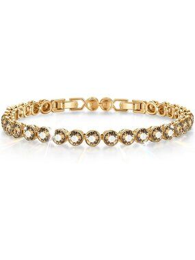 Women's Golden Topaz Birthstone Tennis Swarovski Crystals Adjustable Bracelet